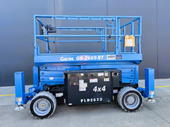 Used 2021 Genie GS-2669 RT 26ft Rough Terrain, Self Levelling Diesel Scissor Lift