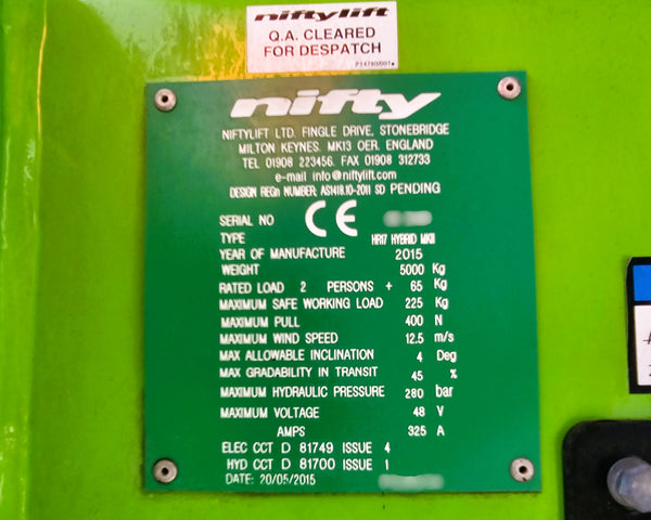 2015 Niftylift HR17 50ft Bi-Energy Knuckle Boom