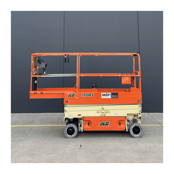 JLG 1930ES electric scissor lift (SN6420) side profile with deck extended
