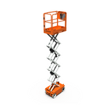 Render of a Snorkel S3220 Mini electric scissor lift right hand rear quarter view platform elevated