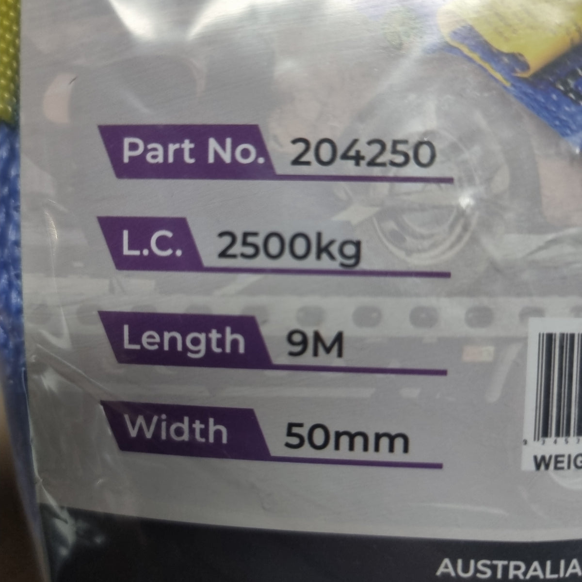 2500kg Ratchet tie down with 50mm webbing x 9m long by Austlift
