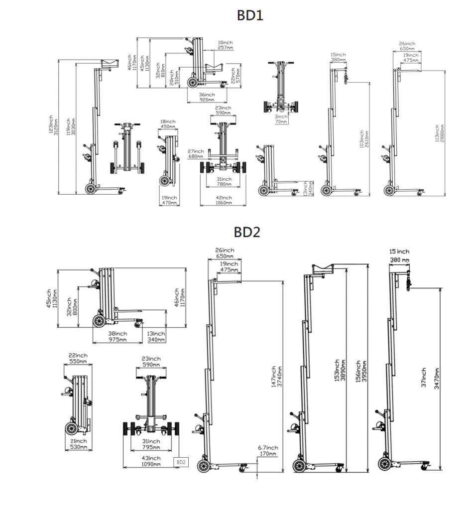 BD2-F Material Trolley Lifters  4.0m Lift, 180kg